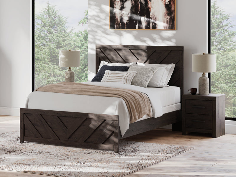 Prendonea Dark Charcoal Queen Panel Bed, Dresser, Mirror and Nightstand from Ashley - Lara Furniture