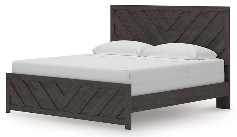 Prendonea Dark Charcoal King Panel Bed, Dresser, Mirror and Nightstand from Ashley - Lara Furniture