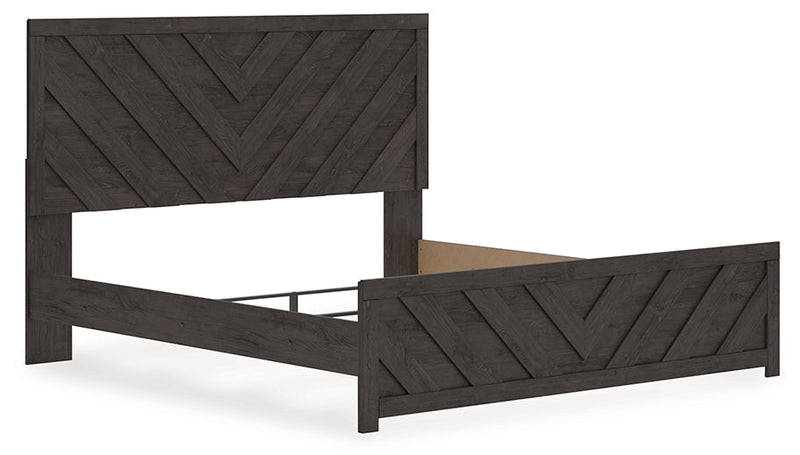 Prendonea Dark Charcoal King Panel Bed, Dresser, Mirror and Nightstand from Ashley - Lara Furniture