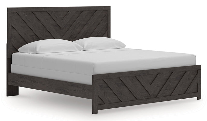 Prendonea Dark Charcoal King Panel Bed, Dresser, Mirror and Nightstand from Ashley - Lara Furniture