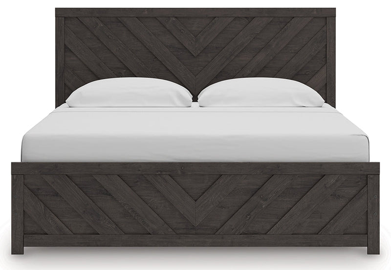 Prendonea Dark Charcoal King Panel Bed, Dresser, Mirror and Nightstand from Ashley - Lara Furniture