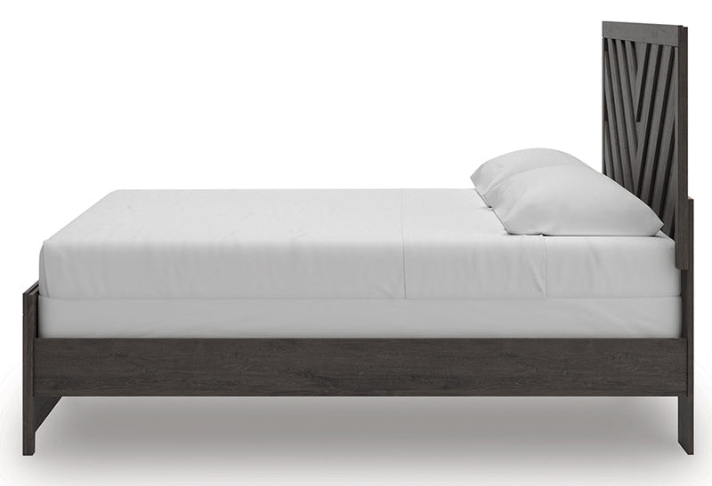 Prendonea Dark Charcoal King Panel Bed, Dresser, Mirror and Nightstand from Ashley - Lara Furniture