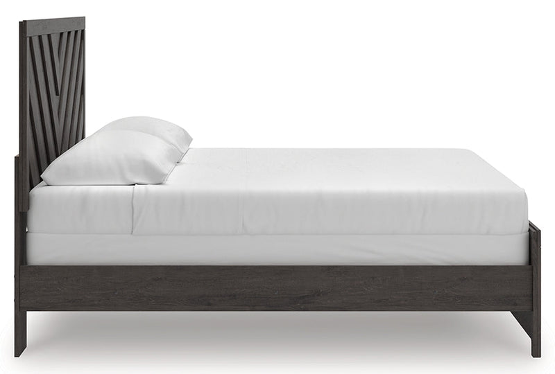 Prendonea Dark Charcoal King Panel Bed, Dresser, Mirror and Nightstand from Ashley - Lara Furniture