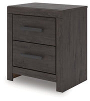 Prendonea Dark Charcoal King Panel Bed, Dresser, Mirror and Nightstand from Ashley - Lara Furniture