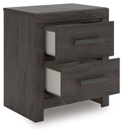 Prendonea Dark Charcoal Queen Panel Bed, Dresser and Nightstand from Ashley - Lara Furniture