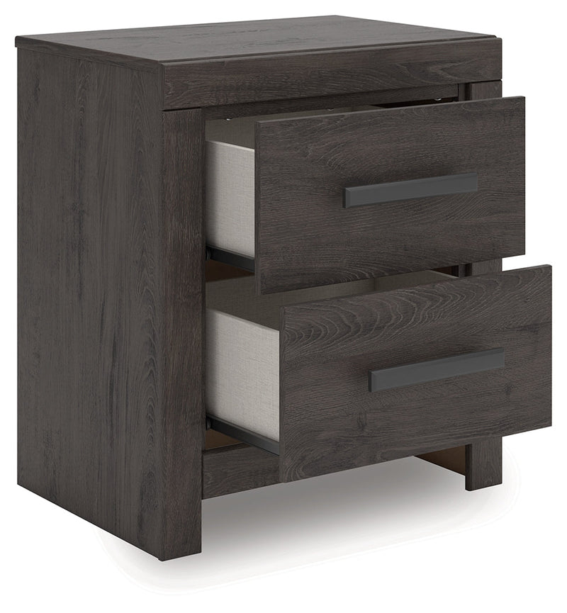 Prendonea Dark Charcoal Queen Panel Bed, Dresser and Nightstand from Ashley - Lara Furniture