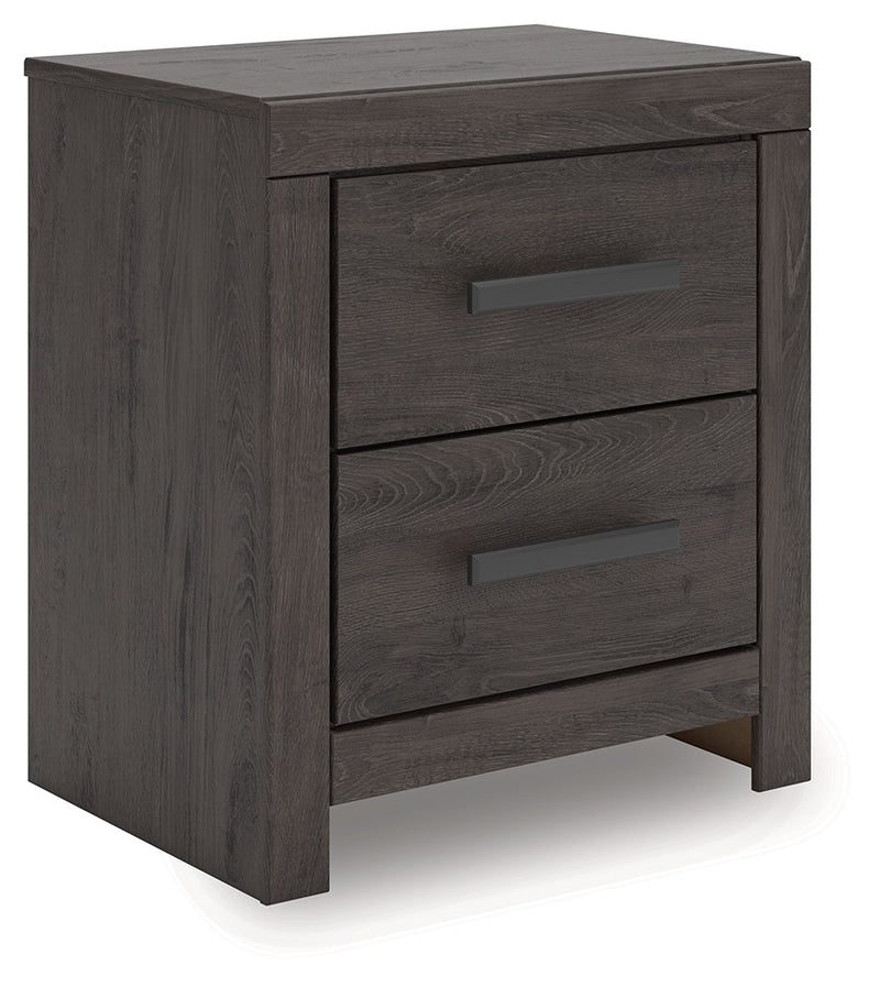Prendonea Dark Charcoal King Panel Bed, Dresser, Mirror and Nightstand from Ashley - Lara Furniture