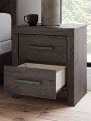 Prendonea Dark Charcoal King Panel Bed, Dresser, Mirror and Nightstand from Ashley - Lara Furniture