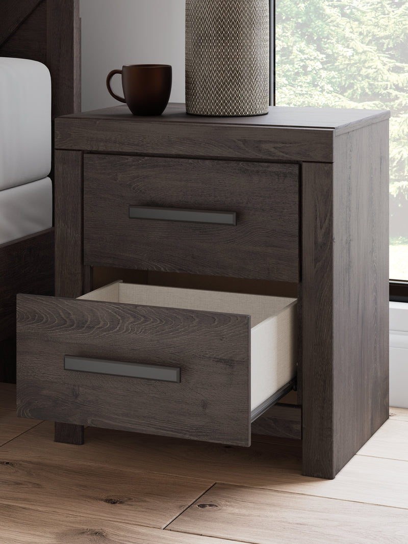 Prendonea Dark Charcoal King Panel Bed, Dresser, Mirror and Nightstand from Ashley - Lara Furniture