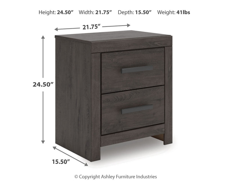 Prendonea Dark Charcoal King Panel Bed, Dresser, Mirror and Nightstand from Ashley - Lara Furniture