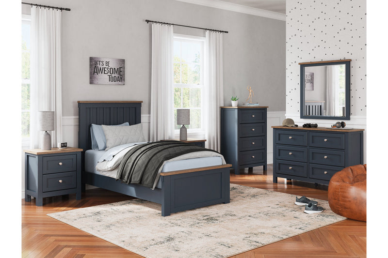 Landocken Brown/Blue Twin Panel Bed -  Ashley - Lara Furniture