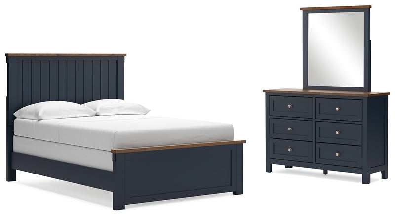 Landocken Full Panel Bed, Dresser and Mirror in Brown/Blue from Ashley - Lara Furniture