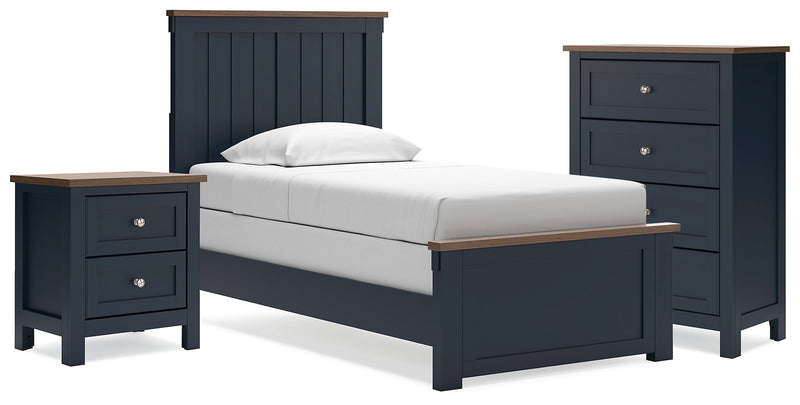 Landocken Brown/Blue Twin Panel Bed, Chest and Nightstand from Ashley - Lara Furniture
