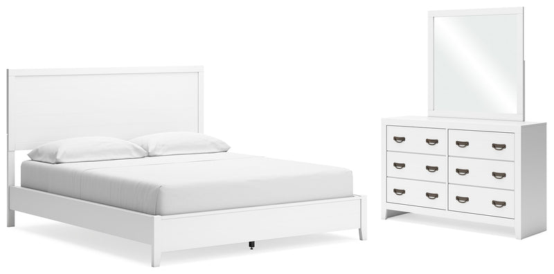 Binterglen White California King Panel Bed with Mirrored Dresser from Ashley - Lara Furniture