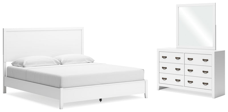 Binterglen White King Panel Bed with Mirrored Dresser from Ashley - Lara Furniture