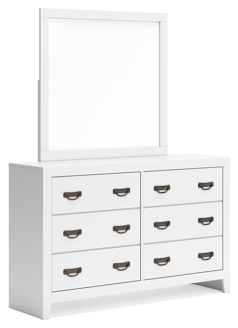 Binterglen White California King Panel Bed with Mirrored Dresser from Ashley - Lara Furniture