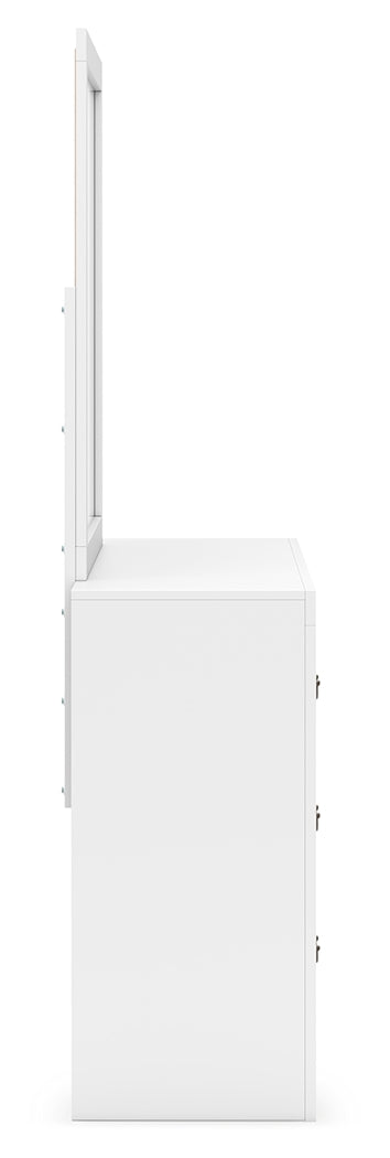 Binterglen White King Panel Bed with Mirrored Dresser from Ashley - Lara Furniture