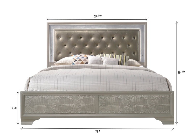 Lyssa Champagne LED Upholstered Panel Bedroom Set - Lara FurnitureBedroom Set
