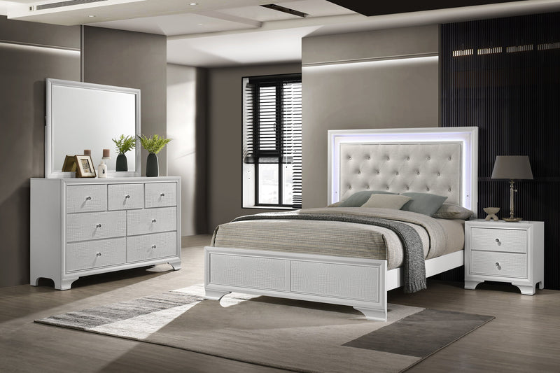 Lyssa Oat and Frost Queen LED Upholstered Panel Bed from Crown Mark - Lara Furniture