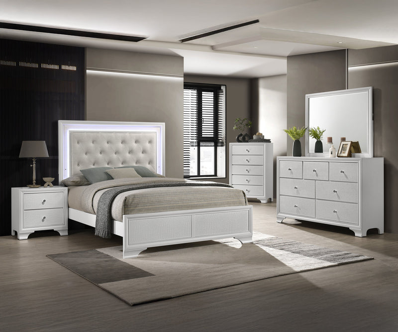 Lyssa Oat and Frost LED Upholstered Panel Bedroom Set from Crown Mark - Lara Furniture