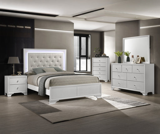 Lyssa Oat and Frost LED Upholstered Panel Bedroom Set from Crown Mark - Lara Furniture