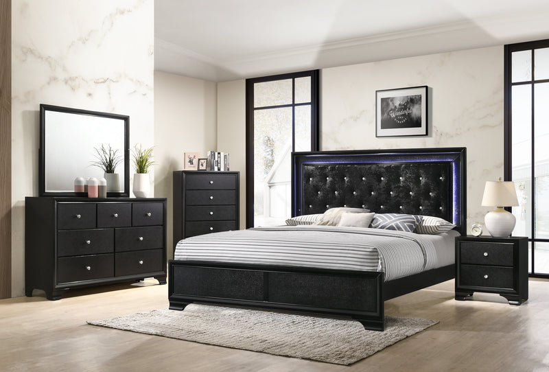 Micah Black LED Upholstered Panel Bedroom Set - Lara FurnitureBedroom Set