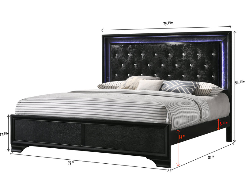 Micah Black LED Upholstered Panel Bedroom Set - Lara FurnitureBedroom Set