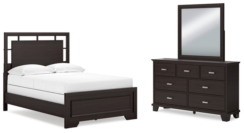 Covetown Dark Brown Full Panel Bed with Mirrored Dresser from Ashley - Lara Furniture