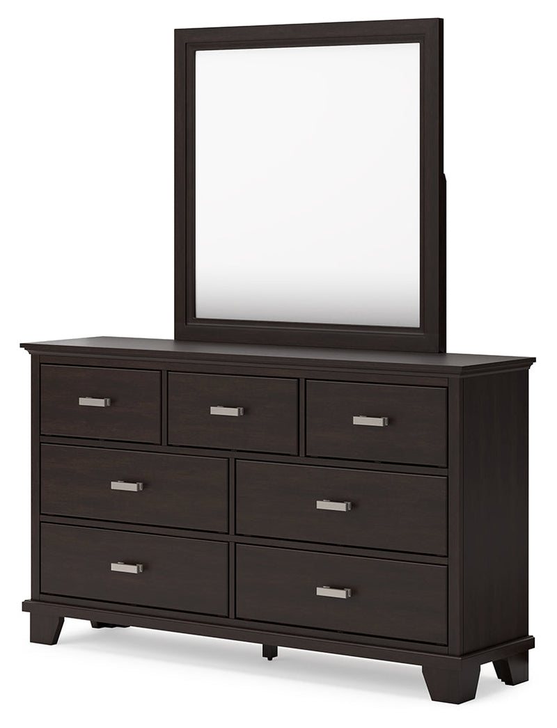 Covetown Dark Brown Full Panel Bed with Mirrored Dresser from Ashley - Lara Furniture