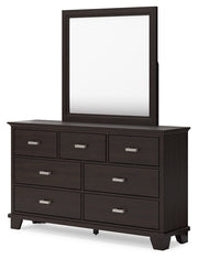Covetown Dark Brown King Panel Bed with Mirrored Dresser from Ashley - Lara Furniture