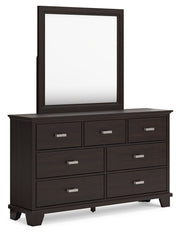 Covetown Dark Brown Queen Panel Bed, Dresser, Mirror, Chest and Nightstand from Ashley - Lara Furniture