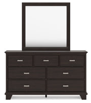 Covetown Dark Brown Queen Panel Bed, Dresser, Mirror, Chest and Nightstand from Ashley - Lara Furniture