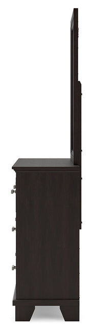 Covetown Dark Brown Queen Panel Bed, Dresser, Mirror, Chest and Nightstand from Ashley - Lara Furniture