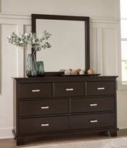 Covetown Dark Brown Queen Panel Bed, Dresser, Mirror, Chest and Nightstand from Ashley - Lara Furniture