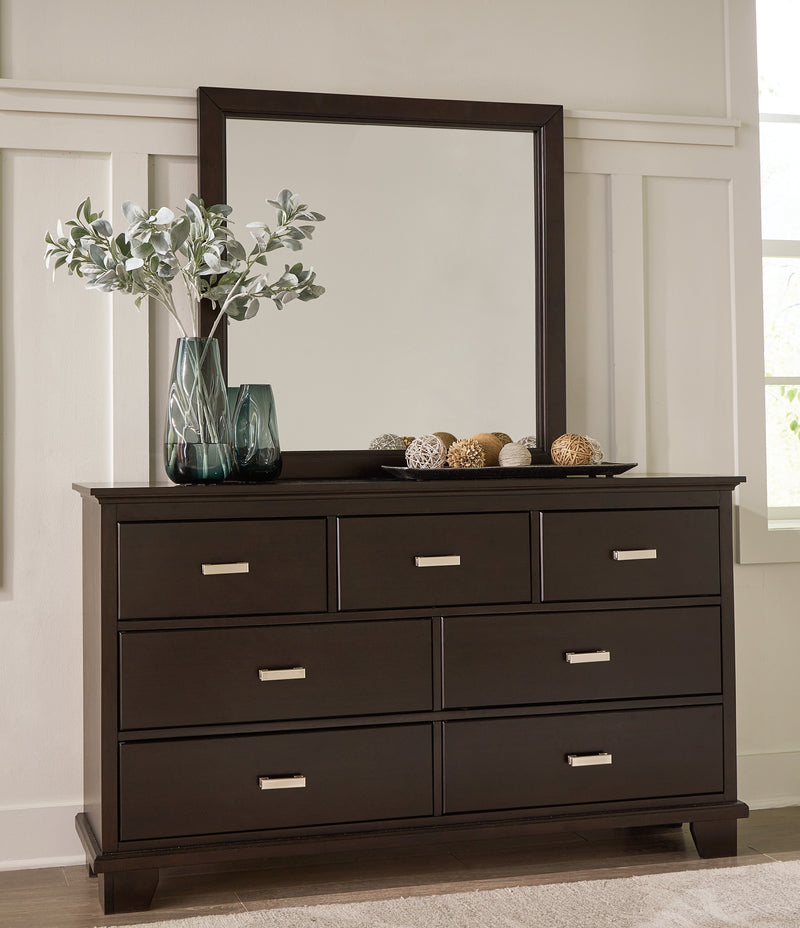 Covetown Dark Brown Queen Panel Bed, Dresser, Mirror, Chest and Nightstand from Ashley - Lara Furniture