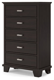 Covetown Dark Brown Queen Panel Bed, Dresser, Mirror, Chest and Nightstand from Ashley - Lara Furniture
