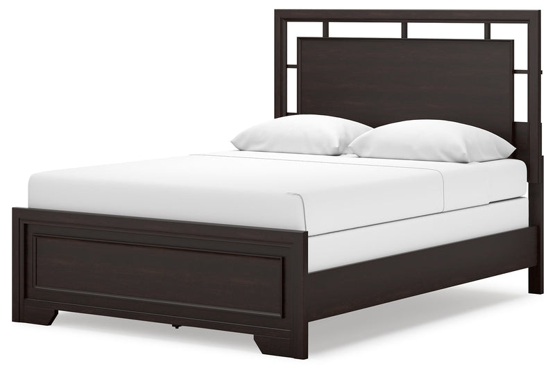 Covetown Dark Brown Queen Panel Bed, Dresser, Mirror, Chest and Nightstand from Ashley - Lara Furniture
