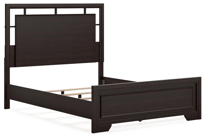 Covetown Dark Brown Queen Panel Bed, Dresser, Mirror, Chest and Nightstand from Ashley - Lara Furniture