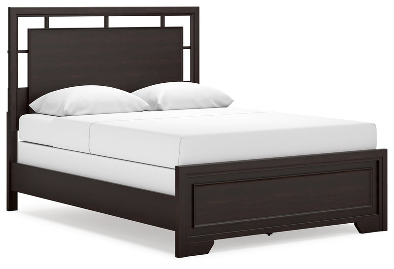 Covetown Dark Brown Queen Panel Bed, Dresser, Mirror, Chest and Nightstand from Ashley - Lara Furniture