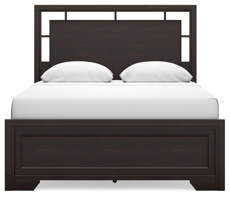 Covetown Dark Brown Queen Panel Bed, Dresser, Mirror, Chest and Nightstand from Ashley - Lara Furniture