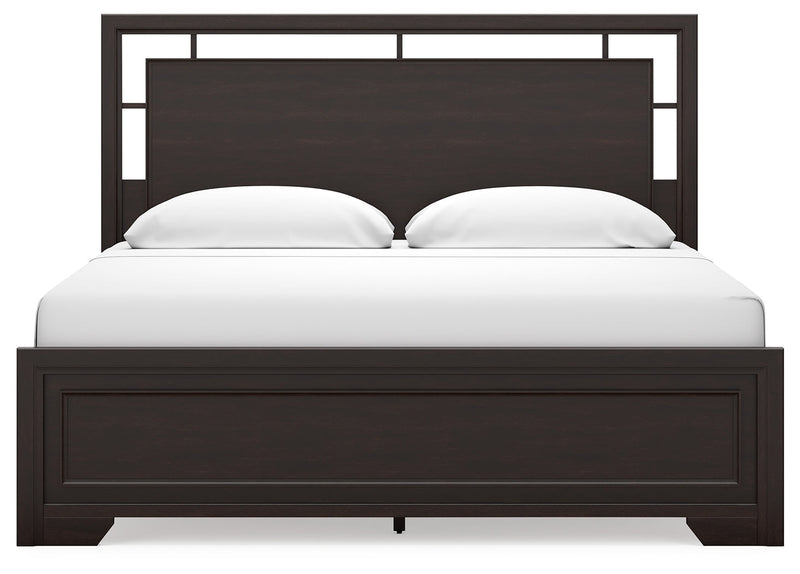 Covetown Dark Brown King Panel Bed with Mirrored Dresser from Ashley - Lara Furniture