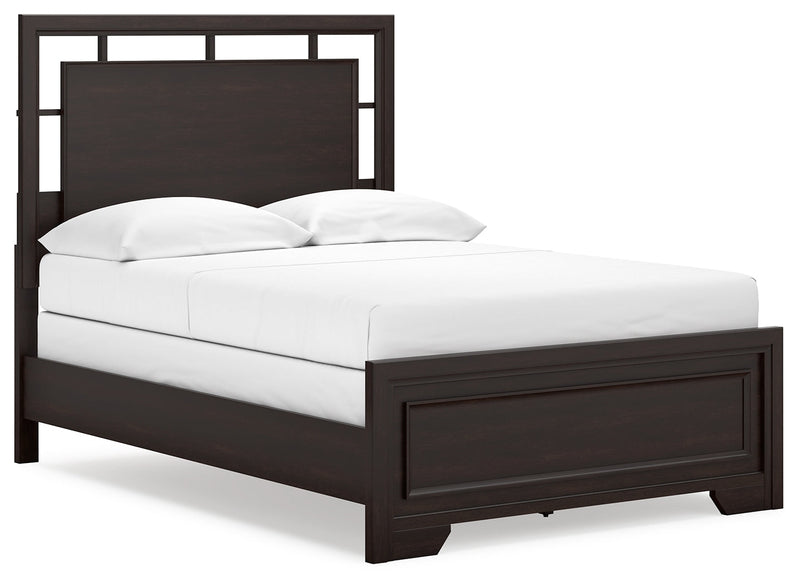 Covetown Dark Brown Full Panel Bed with Mirrored Dresser from Ashley - Lara Furniture