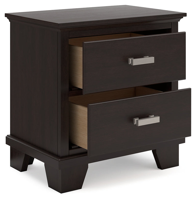 Covetown Dark Brown Queen Panel Bed, Dresser, Mirror, Chest and Nightstand from Ashley - Lara Furniture