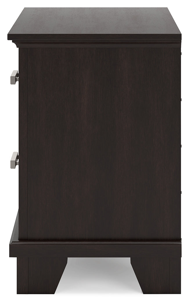Covetown Dark Brown Queen Panel Bed, Dresser, Mirror, Chest and Nightstand from Ashley - Lara Furniture