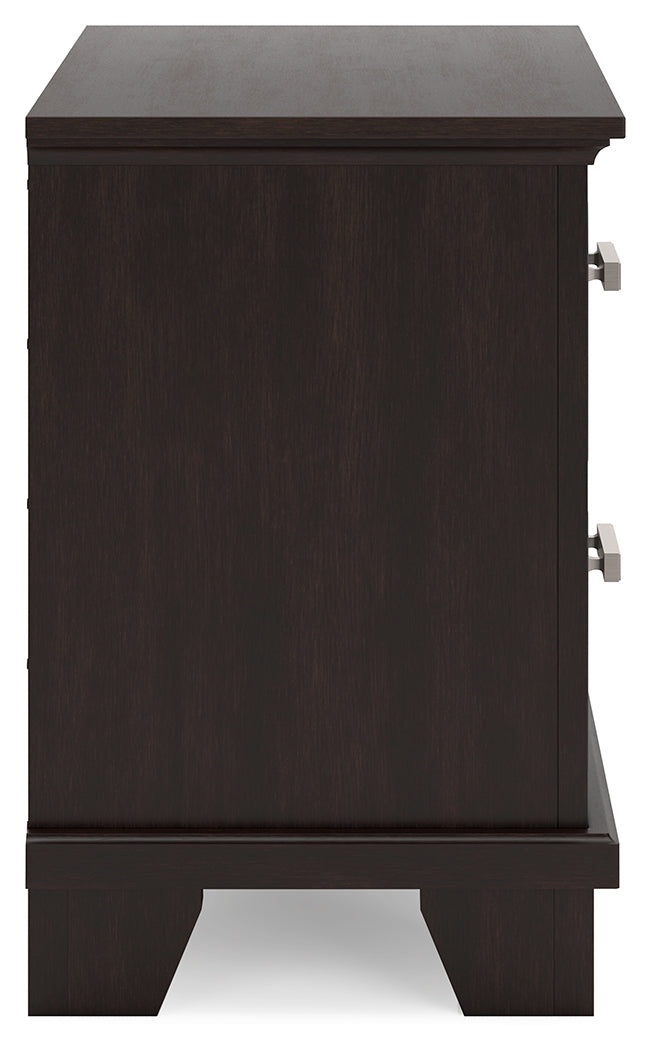 Covetown Dark Brown Queen Panel Bed, Dresser, Mirror, Chest and Nightstand from Ashley - Lara Furniture
