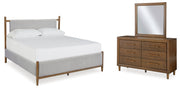Lyncott Brown California King Upholstered Bed with Mirrored Dresser from Ashley - Lara Furniture