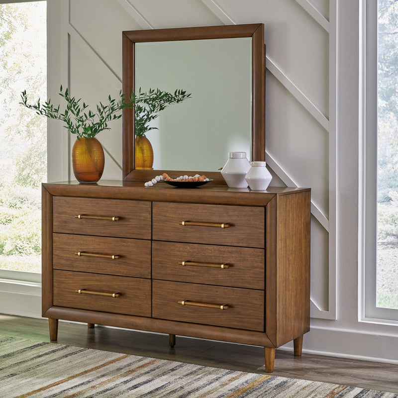 Lyncott Brown California King Upholstered Bed with Mirrored Dresser from Ashley - Lara Furniture