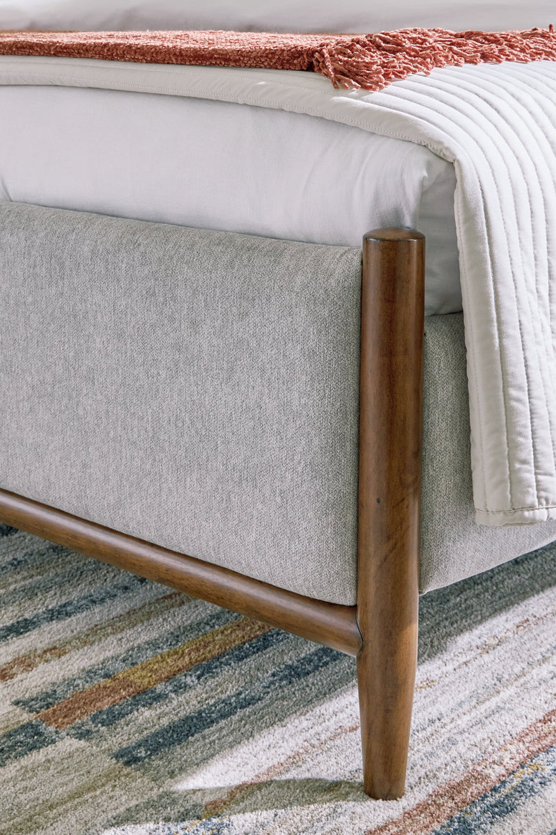 Lyncott Brown California King Upholstered Bed with Mirrored Dresser from Ashley - Lara Furniture