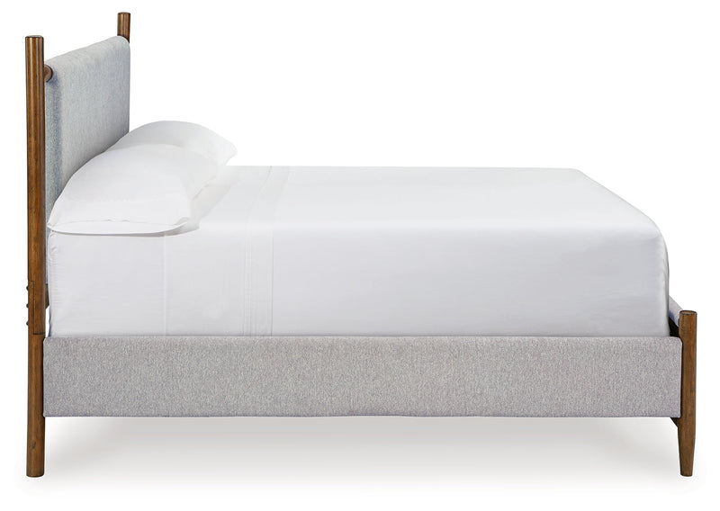 Lyncott Brown California King Upholstered Bed with Mirrored Dresser from Ashley - Lara Furniture