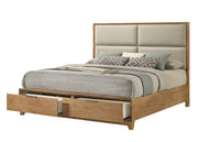 Florian Natural Wood Upholstered Queen Storage Platform Bed from Crown Mark - Lara Furniture